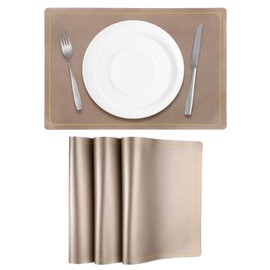 uxcell 4 Pcs Faux Leather Placemats, PU Leather Rectangle Table Mats, Heat Resistant, Waterproof, Oil Proof, Kitchen Placemats (Champagne Gold Line)
