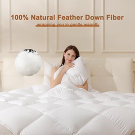 DOWNSTORIA Feather Down Fiber Comforter Oversized King Size, Ultra Soft 100% Cotton Duvet Insert, Luxurious Hotel Collection White Bedding Comforters, All Season Medium Warmth 120 x 98 Inch.