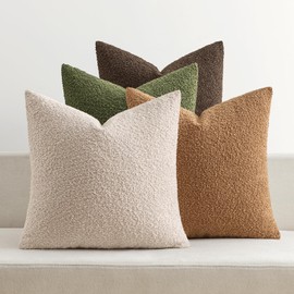 Decorative Boucle Throw Pillow Covers 20x20 Green Brown Set of 4