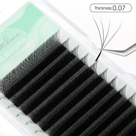 NATUHANA W Shaped Clover Eyelashes Extension 4D Premade Fans 0.07mm D Curl 13mm Single Size Tray Volume Lash Cluster W Lashes Supplies Automatic Blooming Flower Lash Extensions (13mm, 4D black;0.07 D)