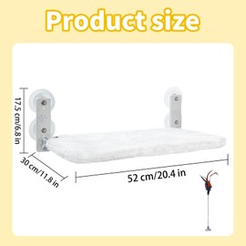 Foldable Plush Cat Window Perch Hammock Soft Hanging Bed with Steel Frame & Strong Suction Cups, Cat Window Sill Holder for Glass Windows, Supports 18KG, Comfortable Lounge Seat for Cats (White, L)