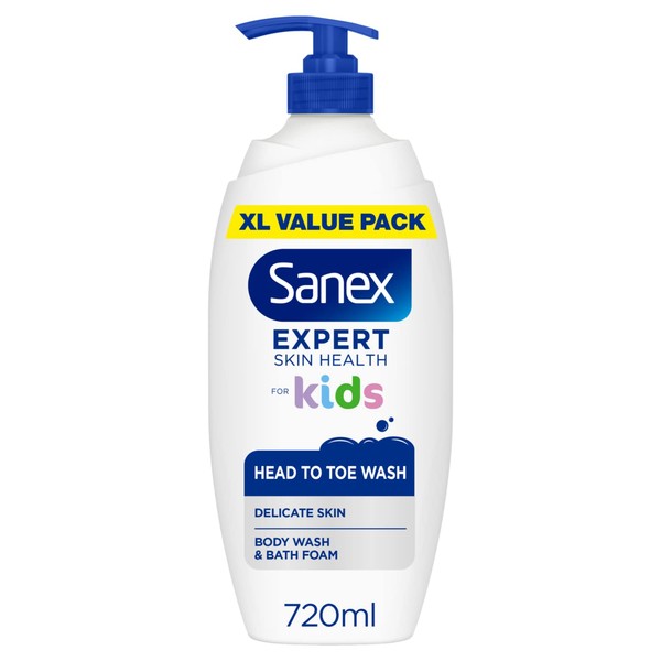 Sanex BiomeProtect Kids Head to Toe Wash 720ml, Gently Cleanses Hair & Delicate Skin, Shower Gel & Body Wash for Children, 720ml