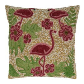 SARO LIFESTYLE Beaded Flamingo Throw Pillow with Down Filling, Multi, 16"