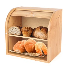 WANLECY Bamboo Bread Box, 2 Layer Bread Bin for Kitchen Countertop, Large Capacity Bread Storage Holder for Bakery Products, 15 x 9.8 x 14.5 Inch