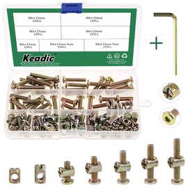 Keadic 100 Pieces M6 Screw Nuts Assortment Kit, Zinc Plated Hex Socket Screws with M Barrel Nuts for Furniture, Cribs, Beds, Cribs, 1 Hex Wrench Free - 15/20/25/30/35mm