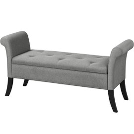 Yaheetech Fabric Modern Tufted Large Storage Bench with Rolled Arms Cushioned Storage Bench Entryway Bench Functional Storage Bench Footstool Foot Rest for Living Room Bedroom Window Side Light Gray