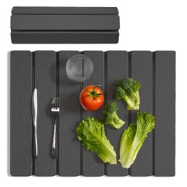 Meowoo Stone Drying Mat for Kitchen Counter, 16"x12" Foldable Diatomaceous Earth Mat, Super Absorbent, Quick-Dry Bath & Kitchen Pad for Dishes, Cups, Bottles, Non-Slip, Fits Any Countertop - Dark Gray