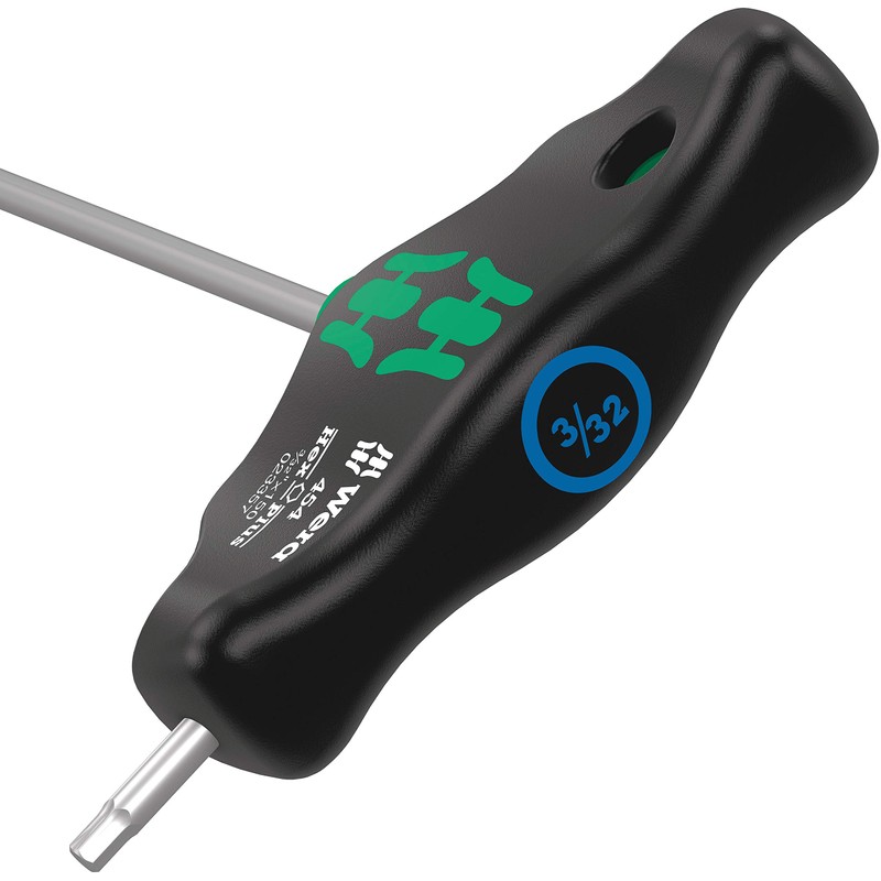 Wera 05023357001 454 T-Handle Hexagon Screwdriver Hex-Plus, Imperial 3/32" x