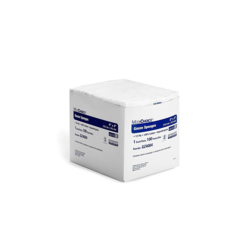 MediChoice Gauze Sponge, 12-Ply, Sterile, Hypoallergenic, 4x4 Inch, White, 1314GZ4004