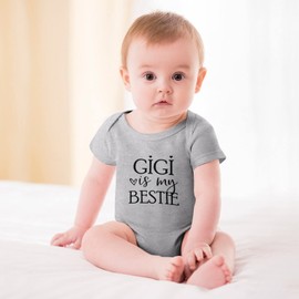 WOOYONGING Gigi Is My Bestie Newborn Outfits Baby Boy Clothes Short Sleeve Infant Romper White Girls Onsies 3-6 Months