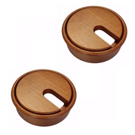 Gedotec Cable grommet, cherry wood, lacquered, plain, 2 pieces round cable ducts, cable box drill diameter 80 mm, cable guide for gluing into worktop, desk duct, cable passage