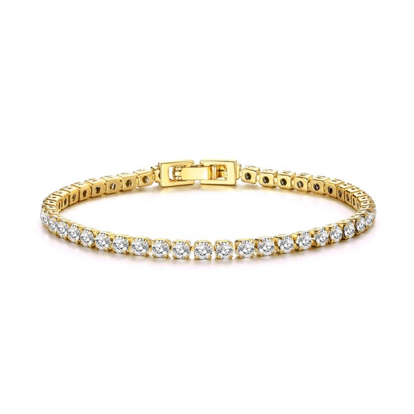 Philip Jones Gold Plated 3mm Tennis Bracelet Created with Zircondia®