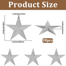 GORGECRAFT 30PCS 3.15 Inch Silver Galvanized Metal Star Primitive Large Metal Barn Stars Three Dimensional Christmas Tree Ornament for Hanging Wall Holiday Wreath Decor Crafts Project Handmade