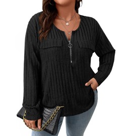 Gemulate Plus Size Clothing for Women Plus Size Jumpers for Women Long T Shirts Women UK Plus Size Ladies Lightweight Plus Size Jumper Black V Neck Jumper for Women - Black, XL