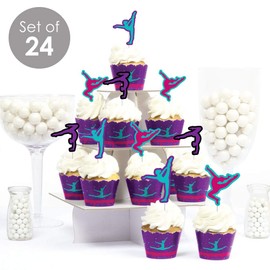 Big Dot of Happiness Tumble, Flip and Twirl - Gymnastics - Cupcake Decoration - Birthday Party or Gymnast Party Cupcake Wrappers and Treat Picks Kit - Set of 24