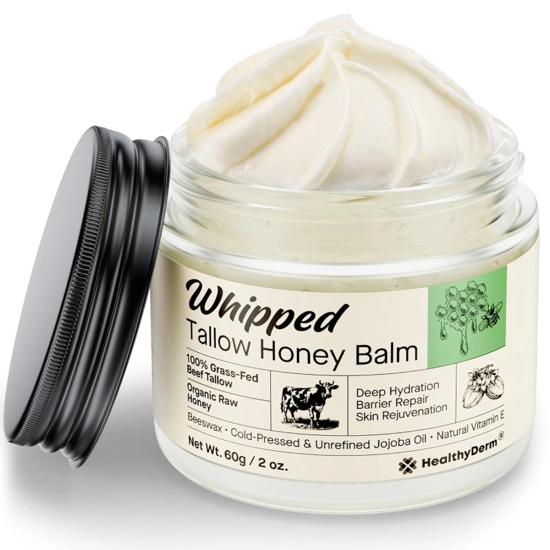 HealthyDerm Beef Tallow Honey Balm for Skin: 100% Grass Fed