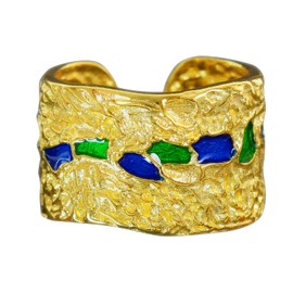 NicoWerk SRI656 Women's Rustic 925 Sterling Silver Wide Golden Mosaic Band Ring with Structure Adjustable Open, Sterling Silver