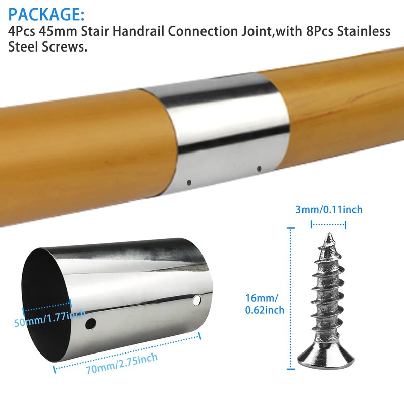 4Pcs 50mm Stair Handrail Connection Joint,Ultra-Thin 0.4mm Stainless Steel Expandable