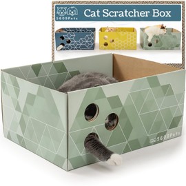 5609PETS Extra Large Cardboard Cat Scratcher with Refillable Double-Sided Scratch Pad, No‑Mess Cat Scratching Box for Indoor Cats
