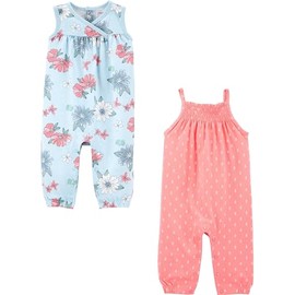 Simple Joys by Carter's - Overol de moda para bebé niña, paquete de 2, rosa, floral, 6-9 meses