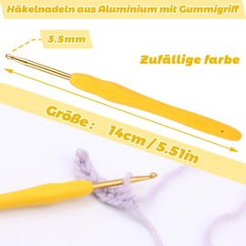 Crochet Hook Set, 3.5 mm Ergonomic Crochet Hook with Non-Slip, Crochet Hooks Needle Set, Aluminium, Crochet with Rubber Soft Grip for Arthritic Hands, Experienced Crochet Lovers