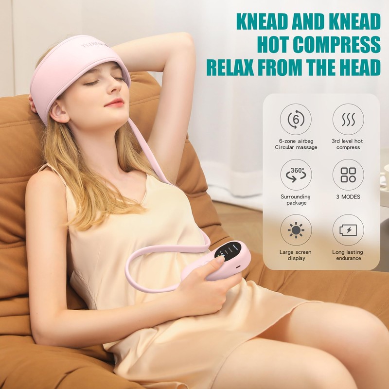 Head Massager,Scalp Massager,Relief Headaches,Fatigue,Stress,Sleep aid,Hangover with Airbag Kneading,Constant Temperature Hot
