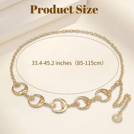 Nhemeylp Concho Chain Belt, Adjustable Gold Chain Belt with Star and Moon Charms, Boho Waist Chain for Dress, Gold Coin Belt for Girl, Women