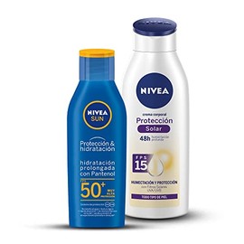 Kit Nivea Crema Corporal Humectante con Vitamina E y Aloe, Protección UV Fps15, 48 horas Humectación Profunda, 400ml  Nivea Sun Protector Solar...    