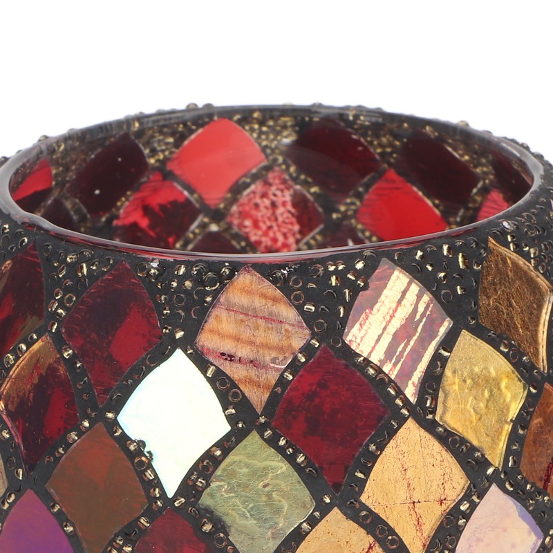 Mosaic Glass Tea Light Holder Romantic Decorative Red Handmade Cracked