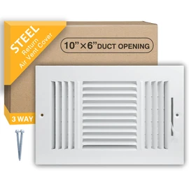 10x6 Inch(Duct Opening) FanGoFast Ceiling Register Wall Vent 3-Way Steel Ventilation Sidewall Ceiling Air Vent w/Manual Adjuster for Home, Office, Bathroom, Toilet
