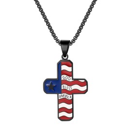 Aroncent American Flag Cross Necklace: Stainless Steel Military Christian Pendant with Chain - Patriotic Religious Jewelry for Men Women Black