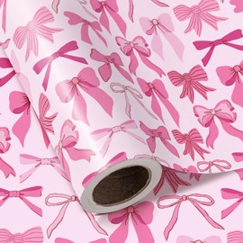 WRAPAHOLIC Pink Bow Wrapping Paper Roll - Mini Roll - 17 Inch x 16.5 Feet - Pretty Pink Bow Design Perfect for Valentine's Day, Girls Birthday, Baby Shower
