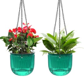 VIDELLY 2 Pieces Self Watering Hanging Planter for Indoor Plants,8.3" Outdoor Hanging Planters Flower Pots Basket with Hooks Drainage Holes for Indoor Outdoor Hanging Planters Garden Balcony,8.3inch
