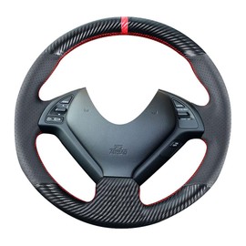 Kivnto DIY Carbon Fiber Steering Wheel Covers for Infiniti G37 2008-2013 / G25 EX35 EX25 EX37 Q60 2014 QX50 Q40 IPL G G35 Sport 15 inches Stitching Leather Interior Accessories