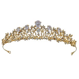 Samky Gold Wedding Bridal Headpiece Rhinestone Tiara Crown Crystal Hair Accessories for Bride