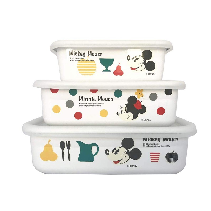 富士ホーロー ディズニー 浅型角容器 ミッキー&ミニー 740ml ホワイト DY-M