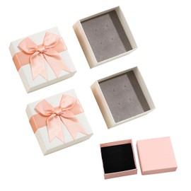 ATBUSS 2 Pieces Bow Gift Box and 1 Piece Gift Box, Jewellery Gift Box with Lid, Elegant Bow Gift Box, Paper Jewellery Box for Jewellery, Rings (Pink)
