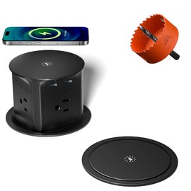 Pop Up Countertop Outlet with 15W Wireless Charger,Pop up Outlet,Max 20W USB Power Delivery,3.9" Space Saver Recessed Outlet,Pop Up Electrical Outlet with 4 Outlets 2 USB Ports for Home Office.