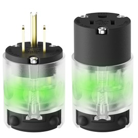 ELEGRP Lighted Straight Blade Electrical Plug and Connector Set, 15 Amp 125 Volt NEMA 5-15P NEMA 5-15R 2 Pole 3 Wire Grounding, Commercial Grade, Black, 1 Set