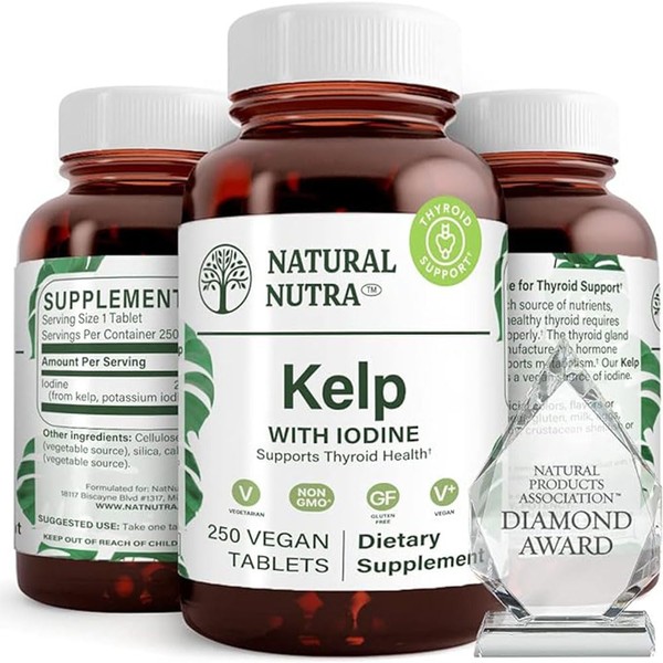 Natural Nutra Kelp Iodine Supplement, Helps to Regulate Metabolism, Strengthens The Immune System, and Promotes Bone Health, 225 mcg 250 Tablets (Pack of 2)