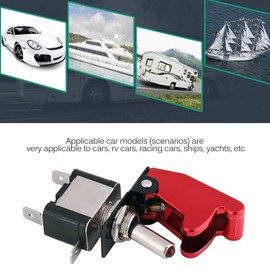 Rocker Switch with Red Safety Cover 12 V 20 A Red LED Light SPST Rocker Arm Ignition Switch Control On/Off, Default