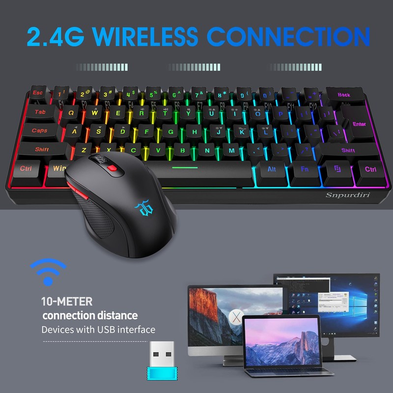 Snpurdiri 60% Wireless Gaming Keyboard and Mouse Combo, Include 2.4G