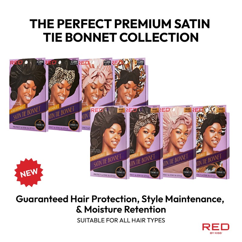 Red by Kiss Silky Satin Tie Bonnet – Adjustable Tie