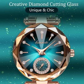 Womens Watch Jewelry Creative Luxury Elegant Leather Band Ladies Watch Jewelry Gift for Wedding Anniversary Birthday Round Quartz Analog Wrist Watch for Women Montre Femme Cadeau