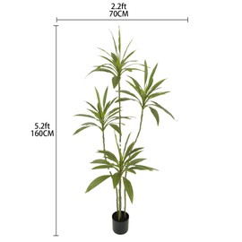 Artificial Cordyline Plant, Indoor Potted Plant, 5 Stems with Black Planter, Suitable for Large Indoor Living Room Decorations, Potted Plants, and Window Display Scenes (Green-5.3ft)