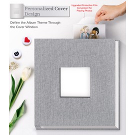 Artfeel Photo Album Self Adhesive Scrapbook Album for 3x5 4x6 5x7 8x10 Pictures,40 Pages Linen Cover with Display Window DIY Photo Book,Ideal Gifts for Family Travel Wedding Baby