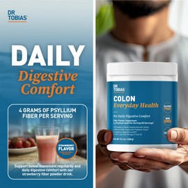 Dr. Tobias Colon Everyday Health - Gut Health for Women & Men - Psyllium Fiber Powder Drink with 4g Psyllium Husk Powder per Serving, Vegan, Gluten Free, Non-GMO, Strawberry Flavor, 60 Servings
