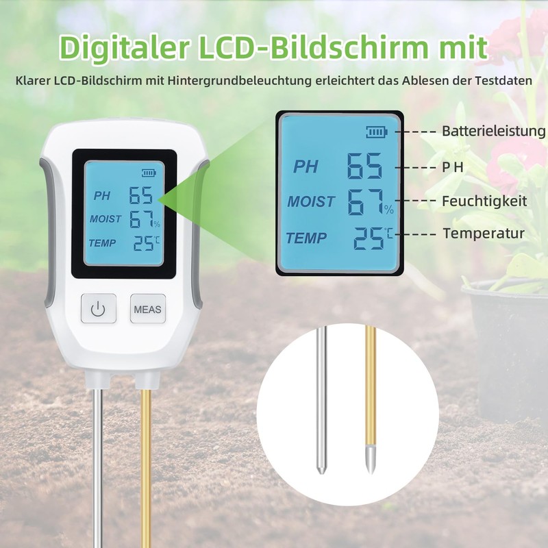 Tolesum 3-in-1 Soil Meter, PH Value Soil Meter, Digital Soil