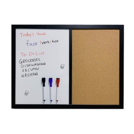 MURIWAI Combination Board Magnetic Dry Erase Board & Corkboard,24''x18'' Combo Board, Black Frame