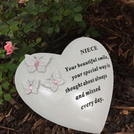 Grave Ornament/Memorial Plaque with Heart With 3 artificial butterflies & Blue Gems | Graveside Decoration Gift in the Loving Memory of your Loving Deceased Ones